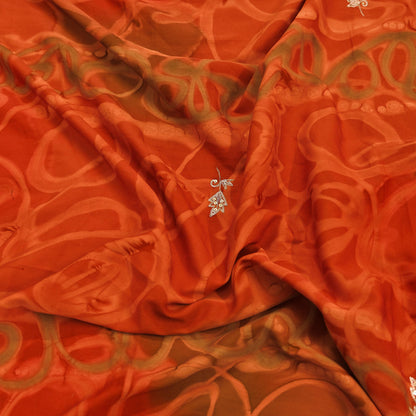 Indian Vintage Dupatta Orange Artificial Silk Long Stole Embroidered Scarves Floral Design Stole Veil Wrap Zardozi/ Dabka, Zari