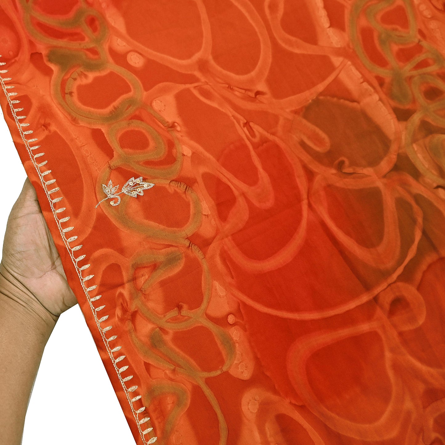 Indian Vintage Dupatta Orange Artificial Silk Long Stole Embroidered Scarves Floral Design Stole Veil Wrap Zardozi/ Dabka, Zari