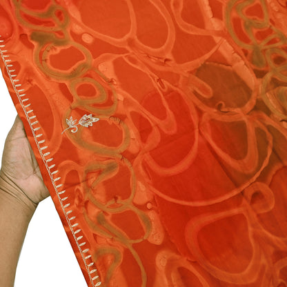 Indian Vintage Dupatta Orange Artificial Silk Long Stole Embroidered Scarves Floral Design Stole Veil Wrap Zardozi/ Dabka, Zari