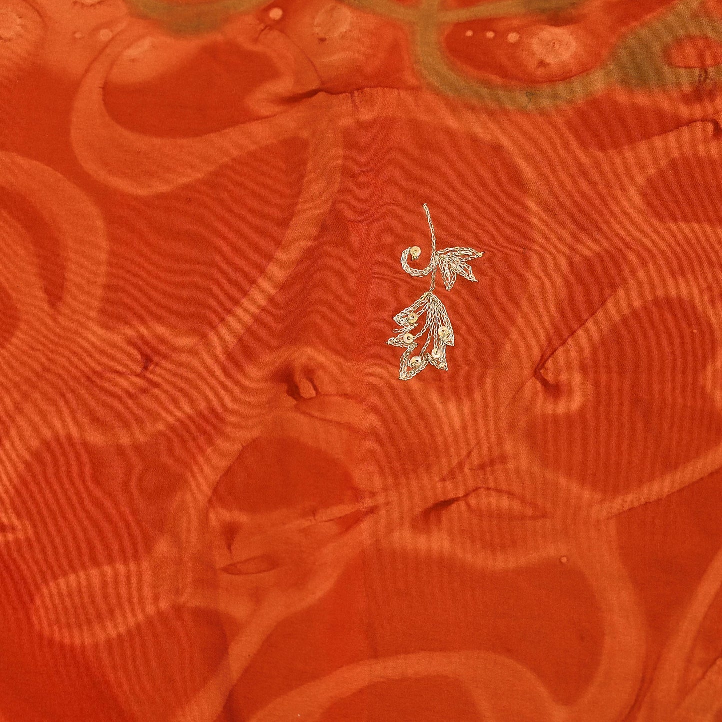 Indian Vintage Dupatta Orange Artificial Silk Long Stole Embroidered Scarves Floral Design Stole Veil Wrap Zardozi/ Dabka, Zari