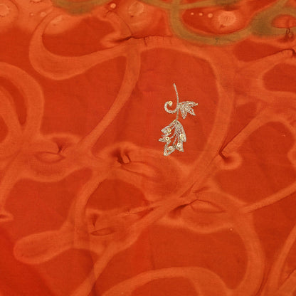 Indian Vintage Dupatta Orange Artificial Silk Long Stole Embroidered Scarves Floral Design Stole Veil Wrap Zardozi/ Dabka, Zari