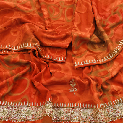 Indian Vintage Dupatta Orange Artificial Silk Long Stole Embroidered Scarves Floral Design Stole Veil Wrap Zardozi/ Dabka, Zari