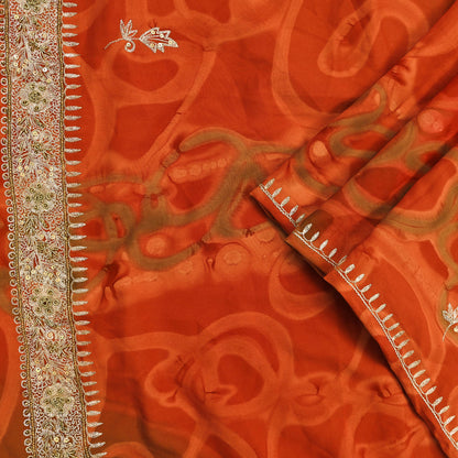 Indian Vintage Dupatta Orange Artificial Silk Long Stole Embroidered Scarves Floral Design Stole Veil Wrap Zardozi/ Dabka, Zari