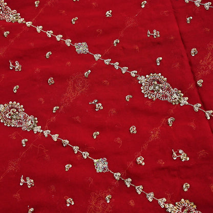 Indian Vintage Heavy Red Bridal Dupatta Pure Georgette Silk Hand Embroidered Zardozi, Dabka, Zari Work Party Wear Long Stole