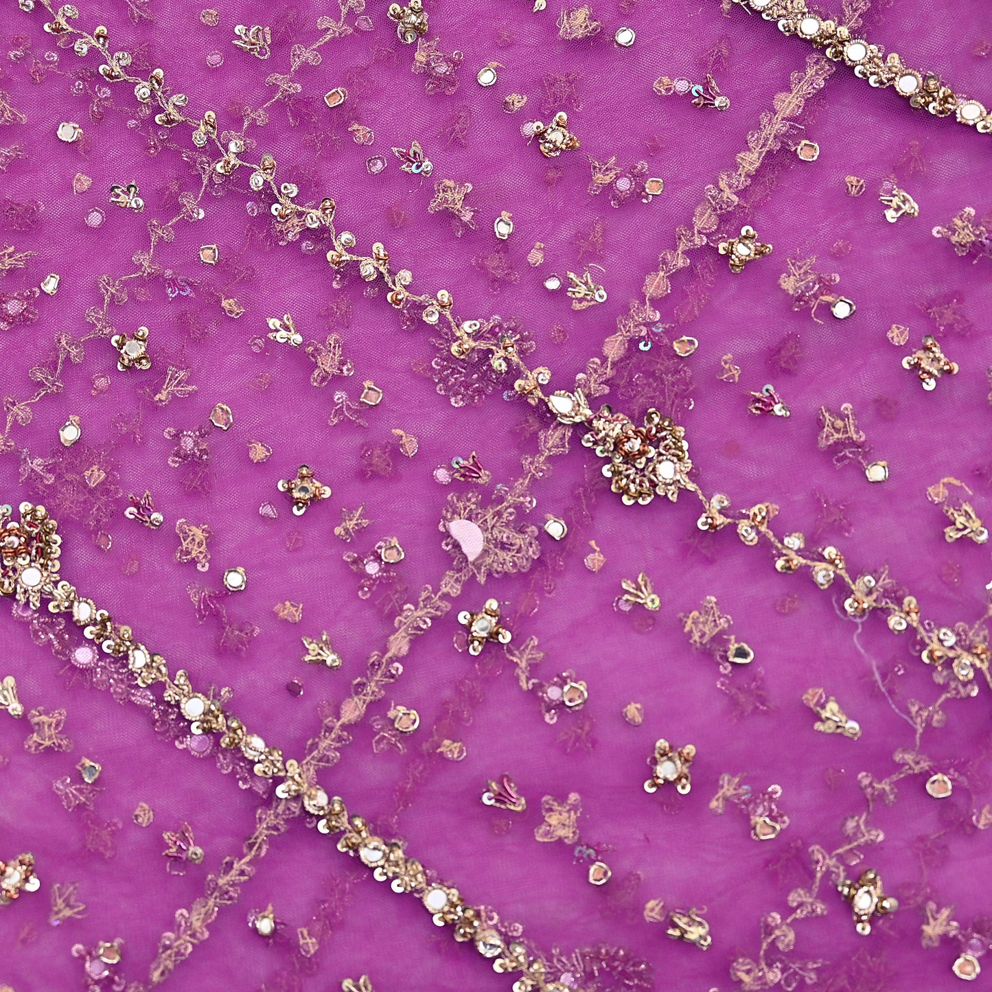 Indian Vintage Heavy Bridal Dupatta Purple Net Mesh Long Stole Hand Embroidered Scarves Golden Zardozi Dabka Zari Wedding Veil Hijab