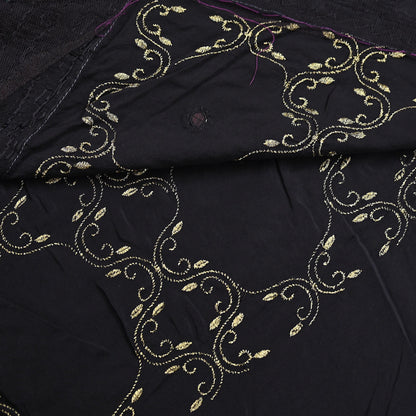 Indian Vintage Heavy Sari Black Pure Crepe Silk Hand Embroidered Sarees Craft Fabric 6Yd Sewing Zardozi Dress making Crafting Quilting