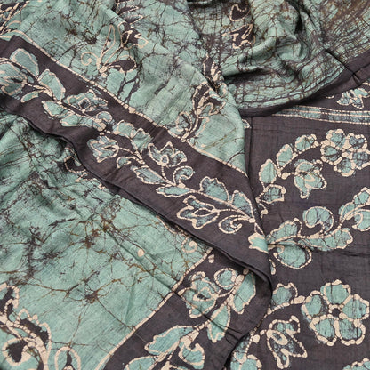 Vintage Brown & Green Pure Khadi Silk Saree 5Yd Handloom batik Indian Sari Soft Fabric Sustainable Craft Textile Boho Dressmaking Material