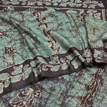Vintage Brown & Green Pure Khadi Silk Saree 5Yd Handloom batik Indian Sari Soft Fabric Sustainable Craft Textile Boho Dressmaking Material