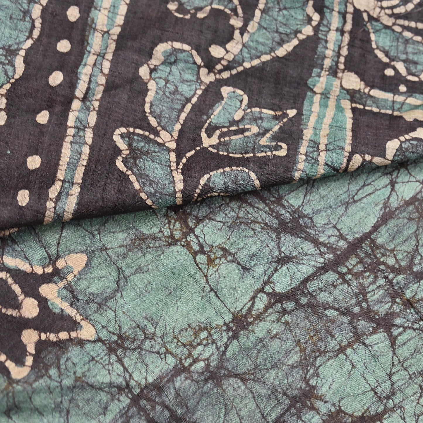 Vintage Brown & Green Pure Khadi Silk Saree 5Yd Handloom batik Indian Sari Soft Fabric Sustainable Craft Textile Boho Dressmaking Material