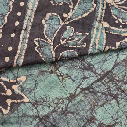 Vintage Brown & Green Pure Khadi Silk Saree 5Yd Handloom batik Indian Sari Soft Fabric Sustainable Craft Textile Boho Dressmaking Material