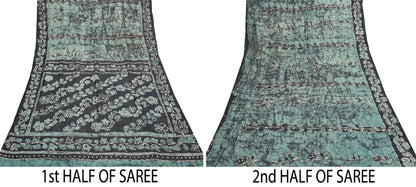 Vintage Brown & Green Pure Khadi Silk Saree 5Yd Handloom batik Indian Sari Soft Fabric Sustainable Craft Textile Boho Dressmaking Material