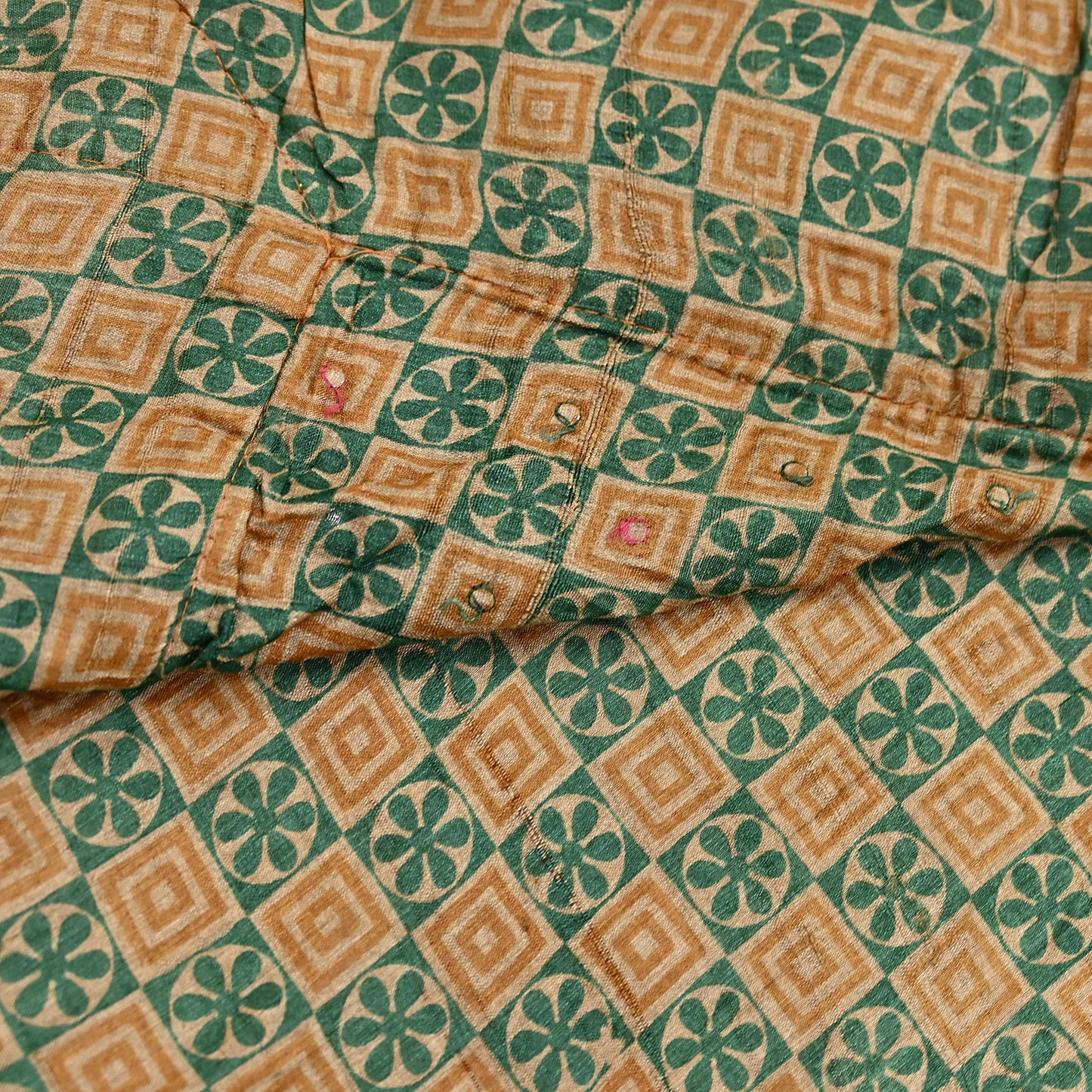 Indian Vintage Saree Beige & Green Pure Khadi Silk Handloom Hand Beaded Sari Fabric 5yard Ethnic Zari Dressmaking Crafting Upcycle Quilting