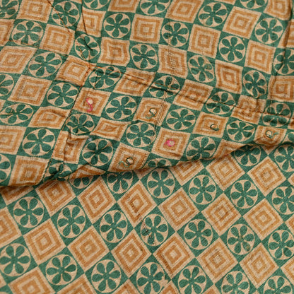 Indian Vintage Saree Beige & Green Pure Khadi Silk Handloom Hand Beaded Sari Fabric 5yard Ethnic Zari Dressmaking Crafting Upcycle Quilting