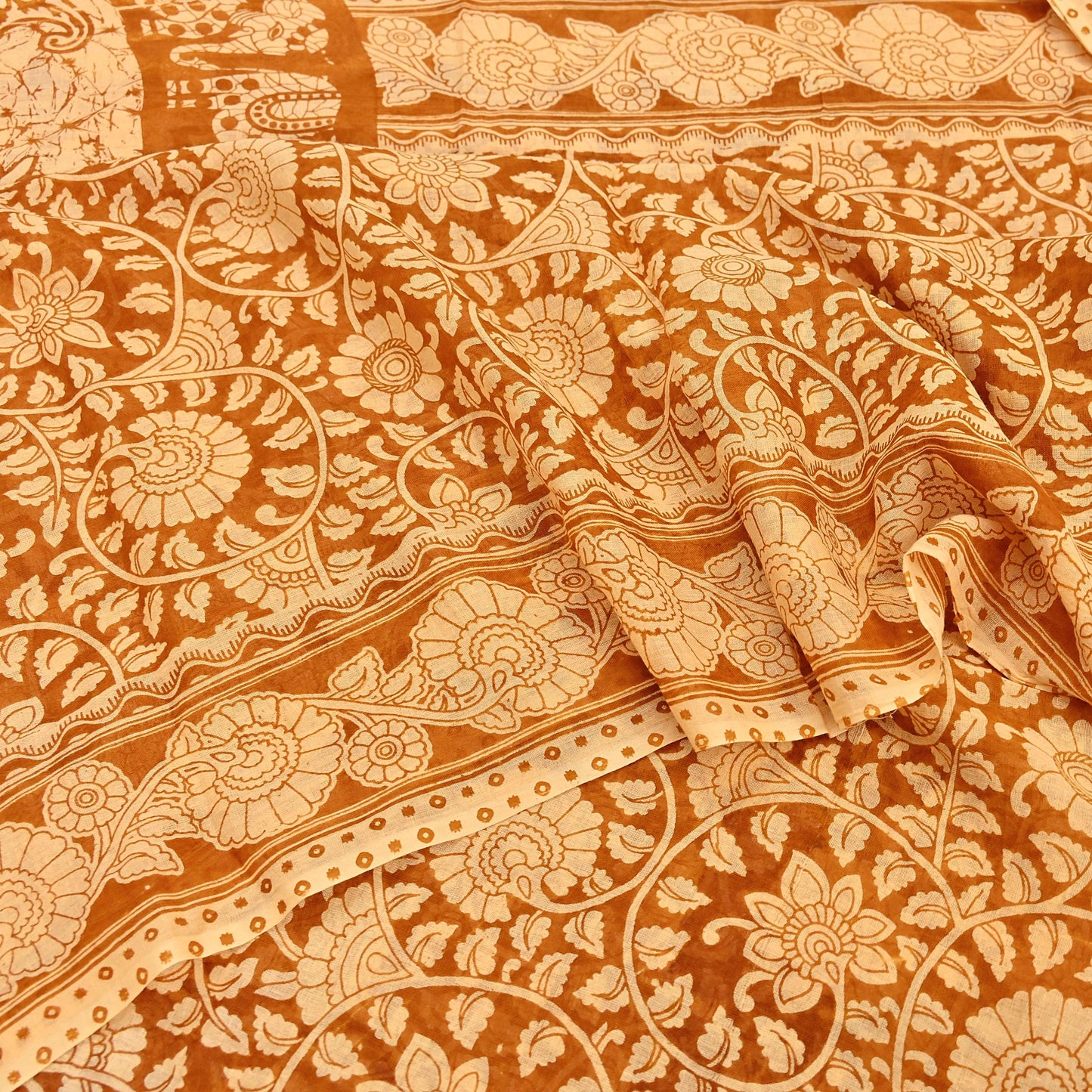 Indian Vintage Sari Batik Printed Pure Cotton Saree Craft Fabric 5Yd Sewing Soft Sarong Wrap Boho Dress Making Quilting