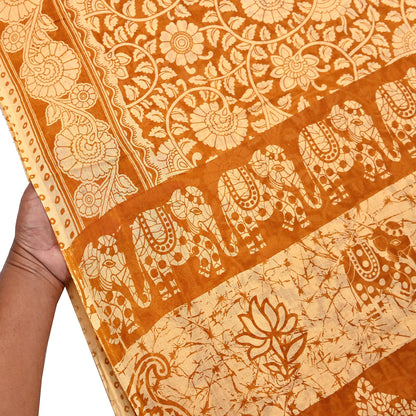 Indian Vintage Sari Batik Printed Pure Cotton Saree Craft Fabric 5Yd Sewing Soft Sarong Wrap Boho Dress Making Quilting