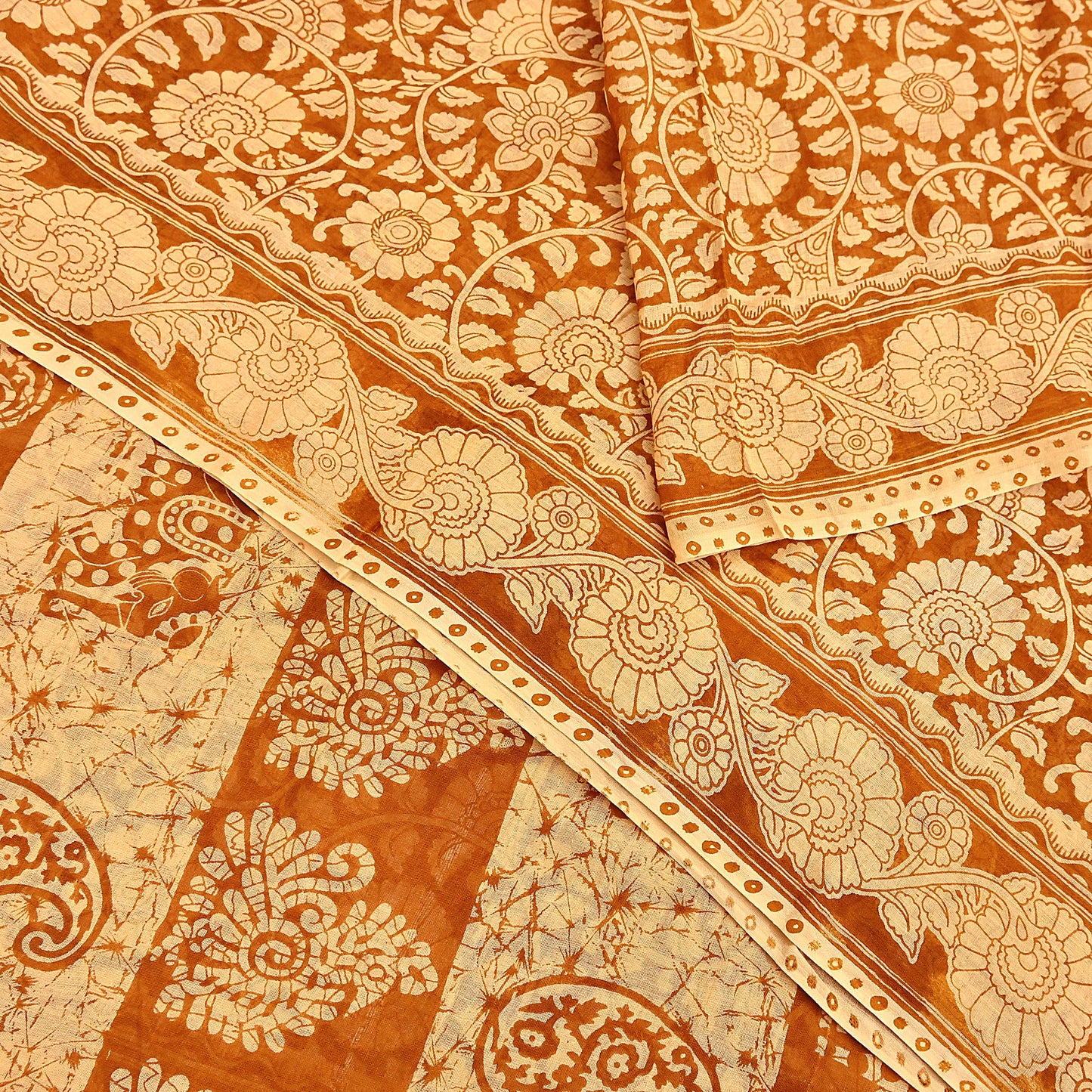 Indian Vintage Sari Batik Printed Pure Cotton Saree Craft Fabric 5Yd Sewing Soft Sarong Wrap Boho Dress Making Quilting