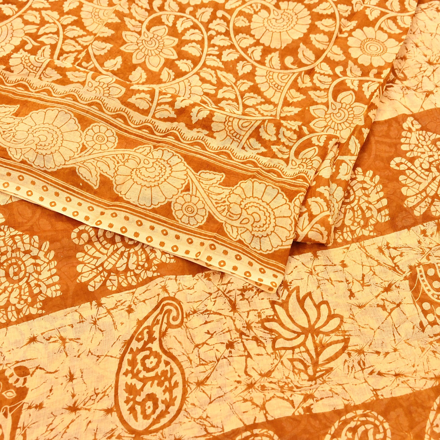 Indian Vintage Sari Batik Printed Pure Cotton Saree Craft Fabric 5Yd Sewing Soft Sarong Wrap Boho Dress Making Quilting
