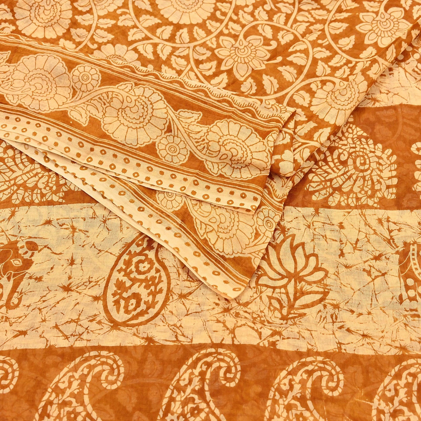 Indian Vintage Sari Batik Printed Pure Cotton Saree Craft Fabric 5Yd Sewing Soft Sarong Wrap Boho Dress Making Quilting