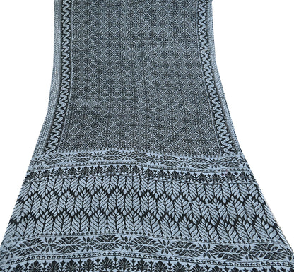 Indian Vintage Black & Gray Saree Printed Pure Cotton Indian Sari Craft Fabric 5Yd Sewing Soft Sarong Wrap Boho Floral Quilting Crafting