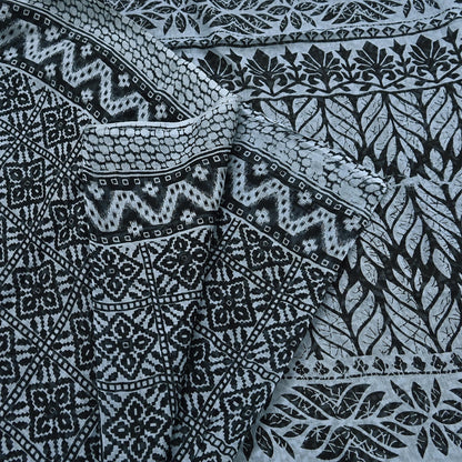 Indian Vintage Black & Gray Saree Printed Pure Cotton Indian Sari Craft Fabric 5Yd Sewing Soft Sarong Wrap Boho Floral Quilting Crafting