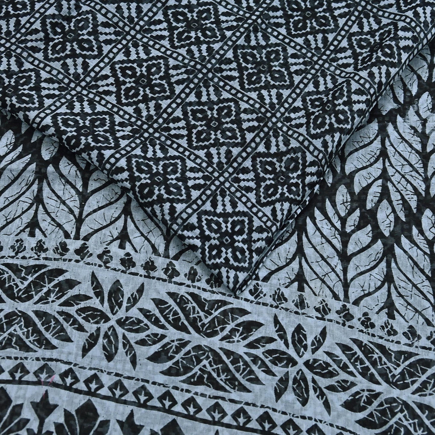 Indian Vintage Black & Gray Saree Printed Pure Cotton Indian Sari Craft Fabric 5Yd Sewing Soft Sarong Wrap Boho Floral Quilting Crafting