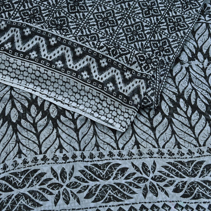 Indian Vintage Black & Gray Saree Printed Pure Cotton Indian Sari Craft Fabric 5Yd Sewing Soft Sarong Wrap Boho Floral Quilting Crafting