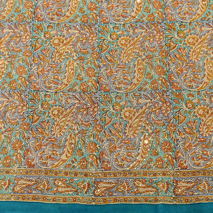 Indian Vintage Sari Beige & Green Pure Crepe Silk Printed Saree 5yard Sewing Quilting Floral Soft Craft Fabric Wrap