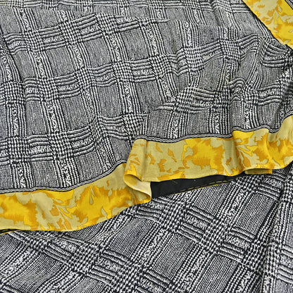 Indian Vintage Gray & Black Saree Pure Crepe Silk Printed Sari Craft Fabric 5yd Sewing Soft Wrap Dress making Crafting Quilting