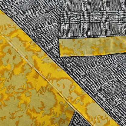 Indian Vintage Gray & Black Saree Pure Crepe Silk Printed Sari Craft Fabric 5yd Sewing Soft Wrap Dress making Crafting Quilting