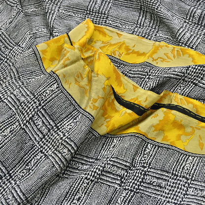 Indian Vintage Gray & Black Saree Pure Crepe Silk Printed Sari Craft Fabric 5yd Sewing Soft Wrap Dress making Crafting Quilting