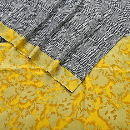 Indian Vintage Gray & Black Saree Pure Crepe Silk Printed Sari Craft Fabric 5yd Sewing Soft Wrap Dress making Crafting Quilting