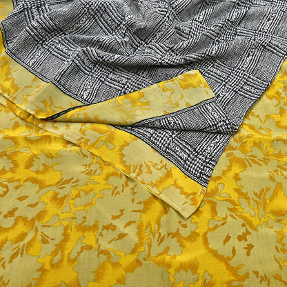 Indian Vintage Gray & Black Saree Pure Crepe Silk Printed Sari Craft Fabric 5yd Sewing Soft Wrap Dress making Crafting Quilting