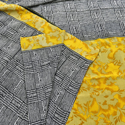 Indian Vintage Gray & Black Saree Pure Crepe Silk Printed Sari Craft Fabric 5yd Sewing Soft Wrap Dress making Crafting Quilting