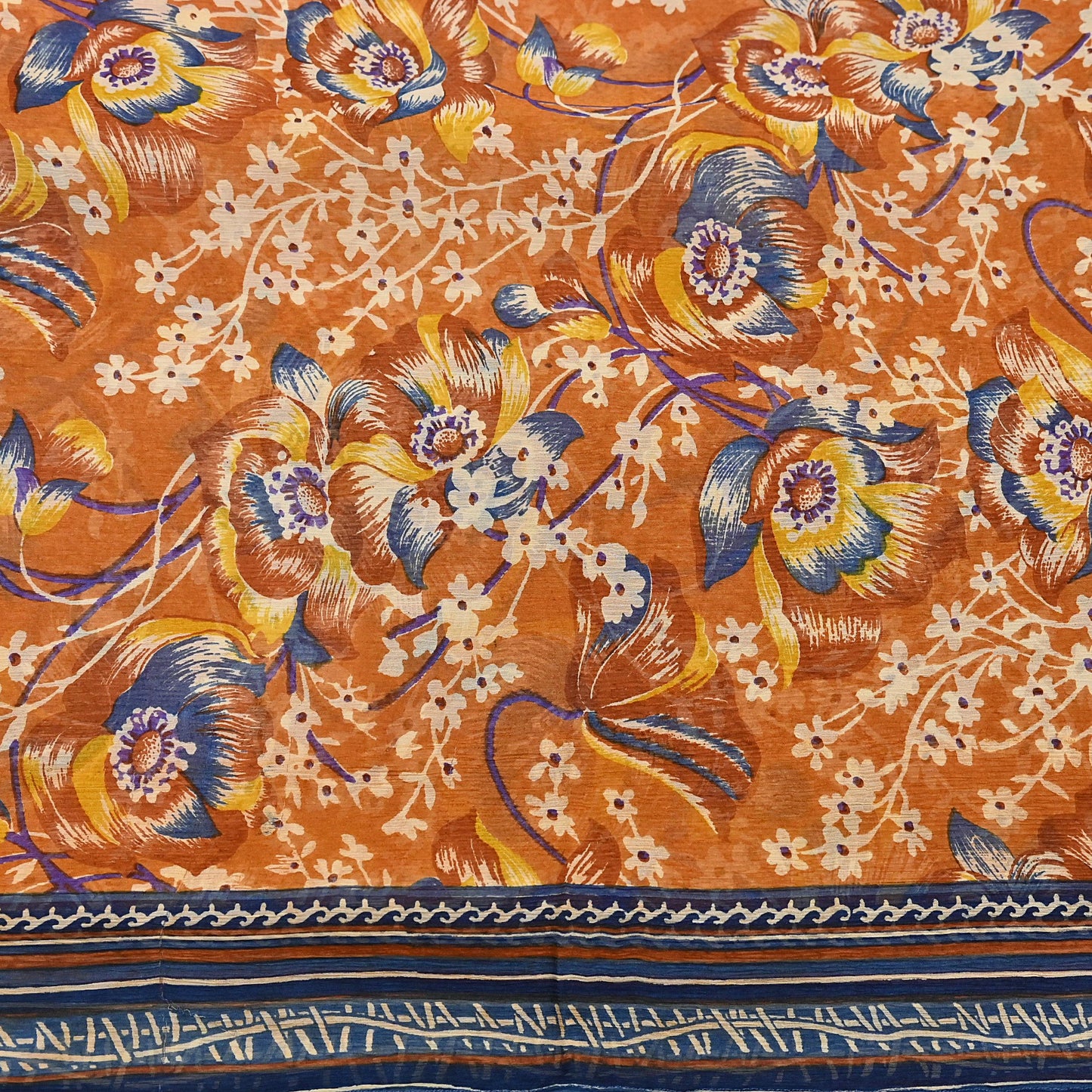 Indian Vintage Sari Saffron Pure Chiffon Silk Printed Sarees Craft Fabric Sewing 5Yd Soft Light Sari Dress Making Quilting Upcycle Crfating