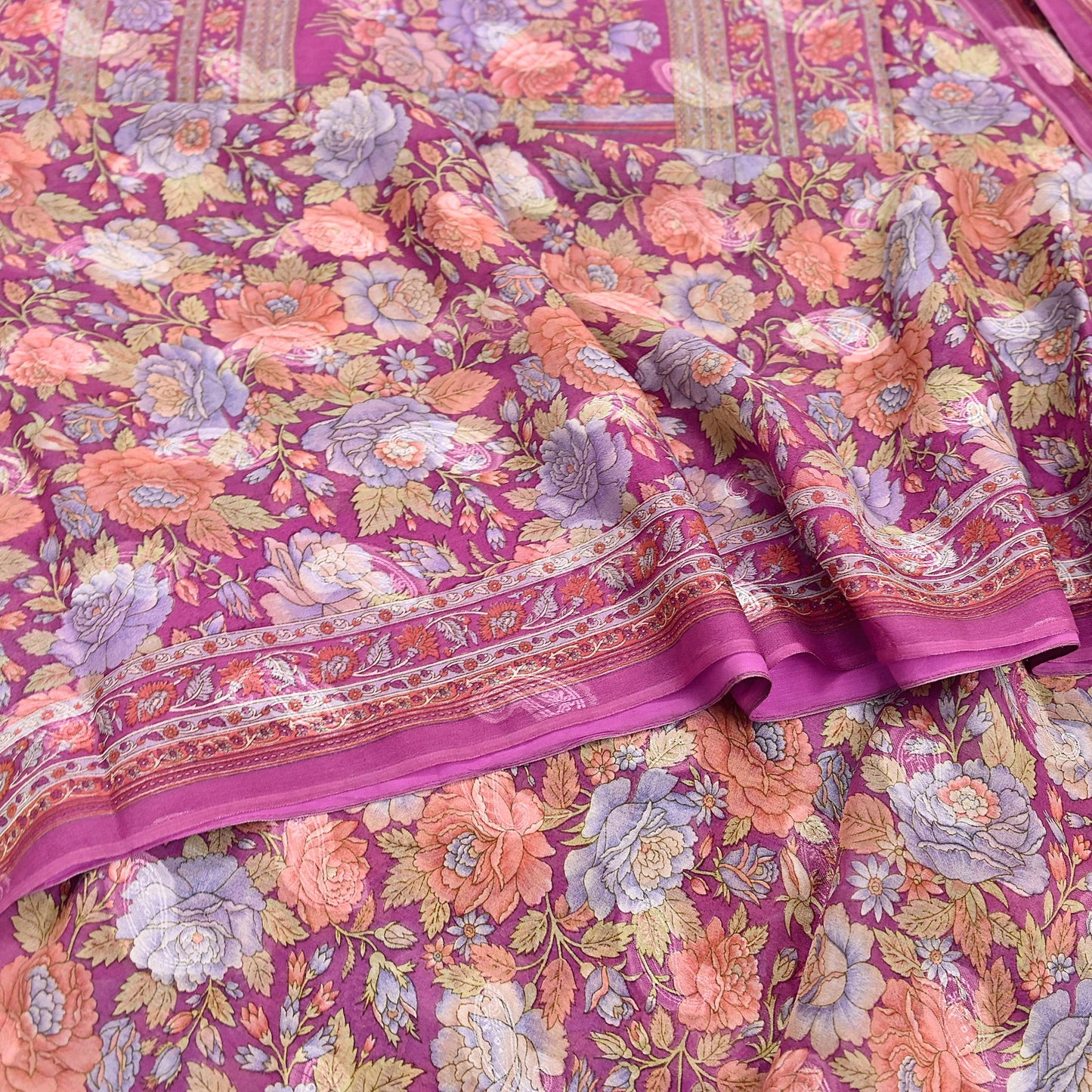 Indian Vintage Sari Pink 100% Pure Silk Printed Saree Craft Fabric 6yd Sewing Dress Making Soft Wrap Quilting Crafting Upcycle