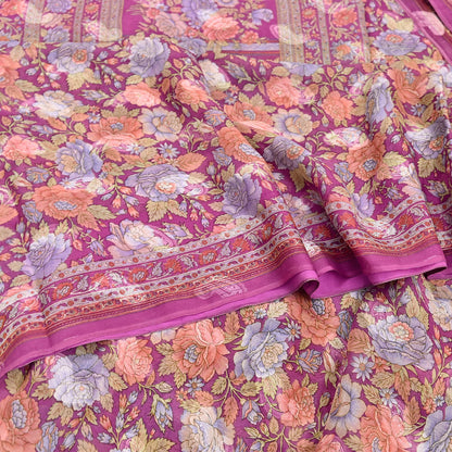 Indian Vintage Sari Pink 100% Pure Silk Printed Saree Craft Fabric 6yd Sewing Dress Making Soft Wrap Quilting Crafting Upcycle