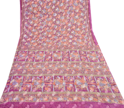 Indian Vintage Sari Pink 100% Pure Silk Printed Saree Craft Fabric 6yd Sewing Dress Making Soft Wrap Quilting Crafting Upcycle