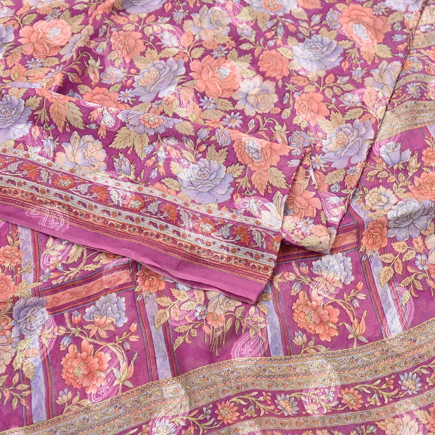 Indian Vintage Sari Pink 100% Pure Silk Printed Saree Craft Fabric 6yd Sewing Dress Making Soft Wrap Quilting Crafting Upcycle