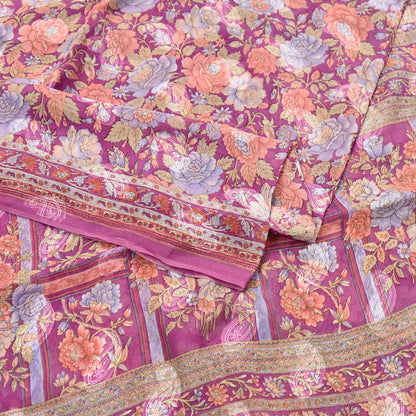 Indian Vintage Sari Pink 100% Pure Silk Printed Saree Craft Fabric 6yd Sewing Dress Making Soft Wrap Quilting Crafting Upcycle