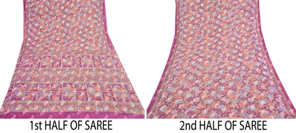 Indian Vintage Sari Pink 100% Pure Silk Printed Saree Craft Fabric 6yd Sewing Dress Making Soft Wrap Quilting Crafting Upcycle