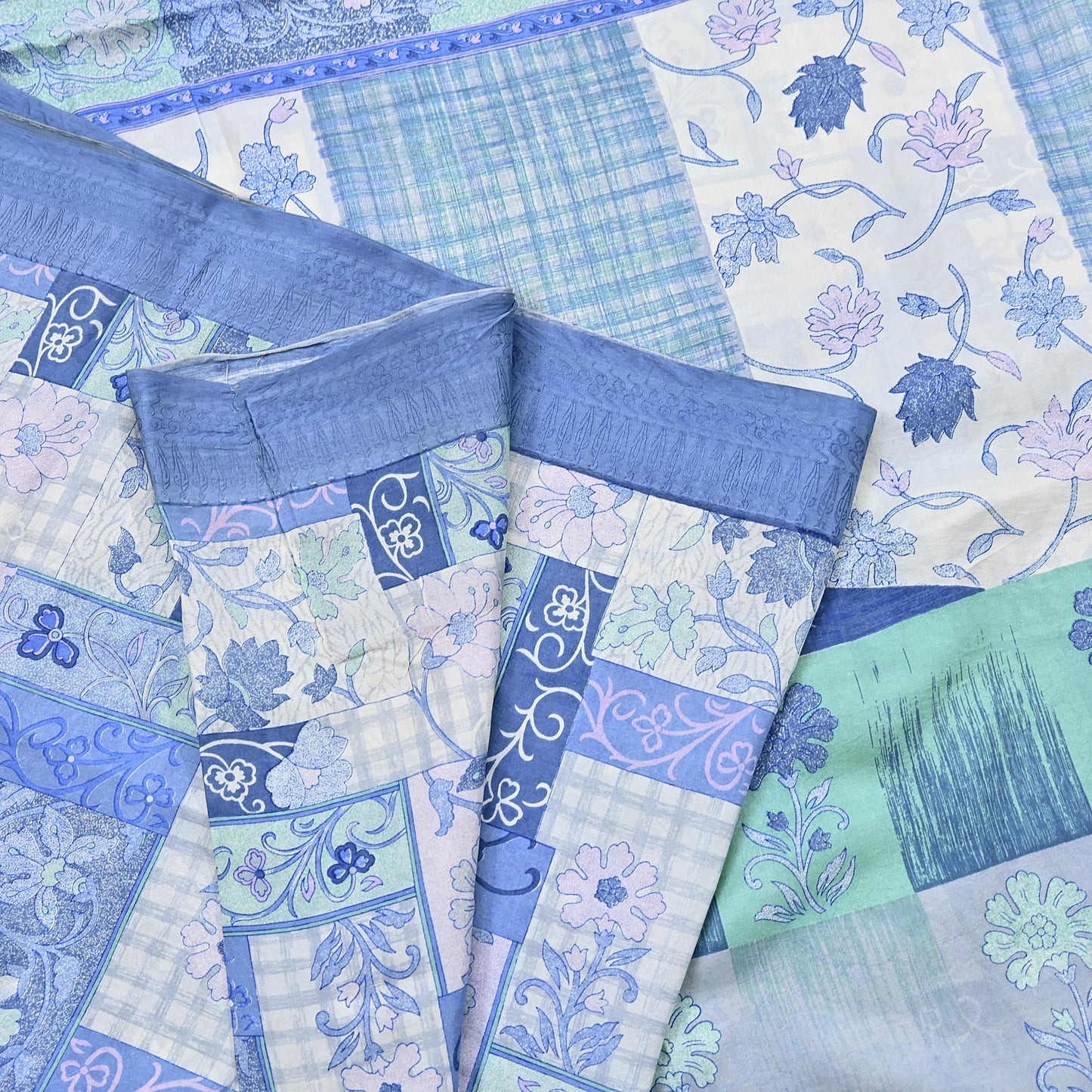 Indian Vintage Sari Gray & Blue Pure Silk Printed Saree 5yd Craft Fabric Sewing Floral Soft Dress Making Wrap used Quilting Crafting Upcycle