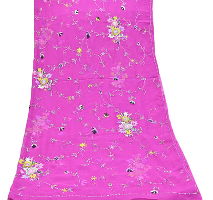 Indian Vintage Purple Dupatta Pure Georgette silk Long Stole Hand Embroidered Scarves Stole Veil Wrap Sequins Hijab