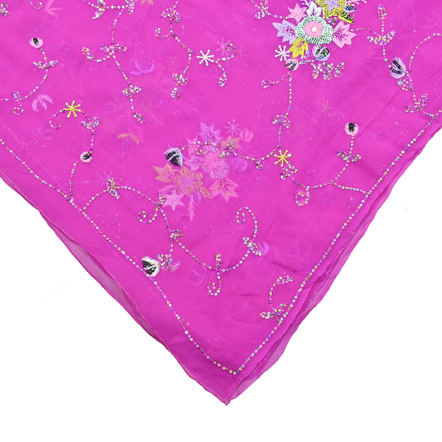 Indian Vintage Purple Dupatta Pure Georgette silk Long Stole Hand Embroidered Scarves Stole Veil Wrap Sequins Hijab