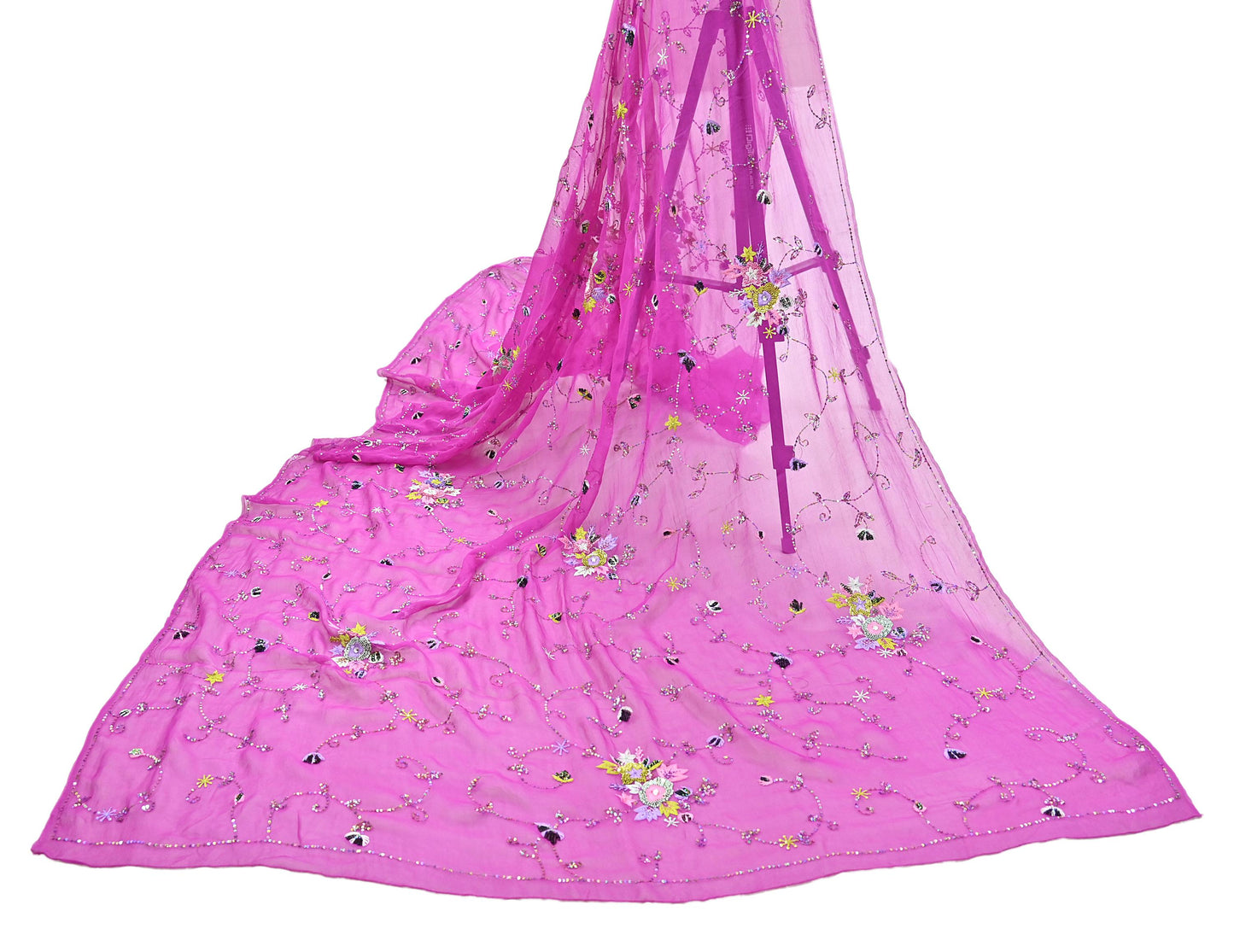 Indian Vintage Purple Dupatta Pure Georgette silk Long Stole Hand Embroidered Scarves Stole Veil Wrap Sequins Hijab
