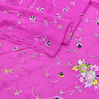 Indian Vintage Purple Dupatta Pure Georgette silk Long Stole Hand Embroidered Scarves Stole Veil Wrap Sequins Hijab