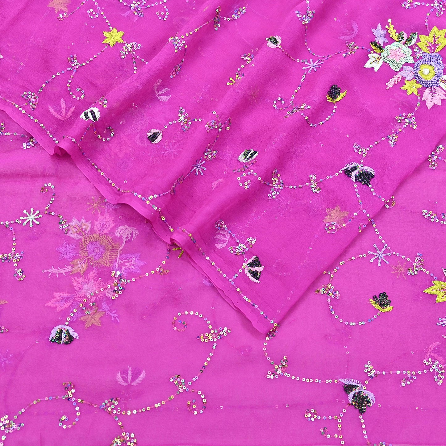 Indian Vintage Purple Dupatta Pure Georgette silk Long Stole Hand Embroidered Scarves Stole Veil Wrap Sequins Hijab