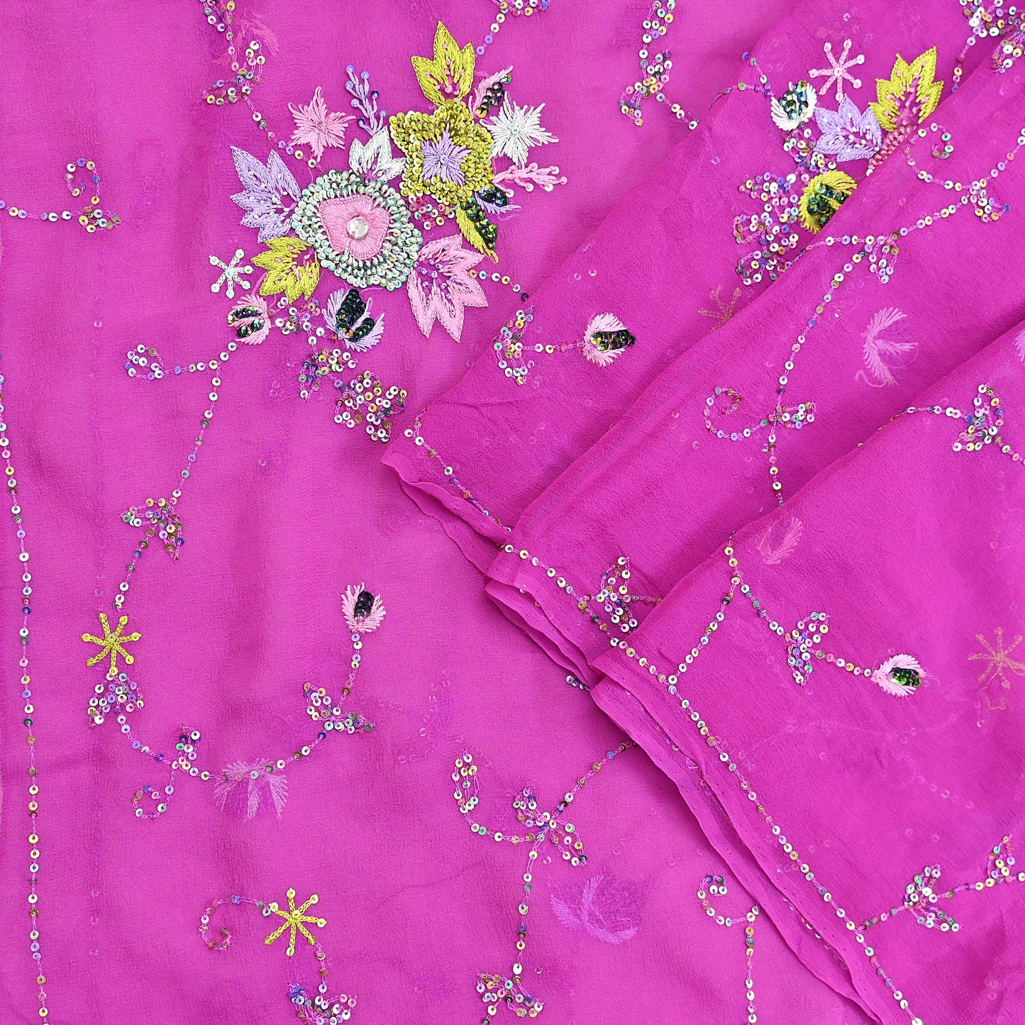 Indian Vintage Purple Dupatta Pure Georgette silk Long Stole Hand Embroidered Scarves Stole Veil Wrap Sequins Hijab