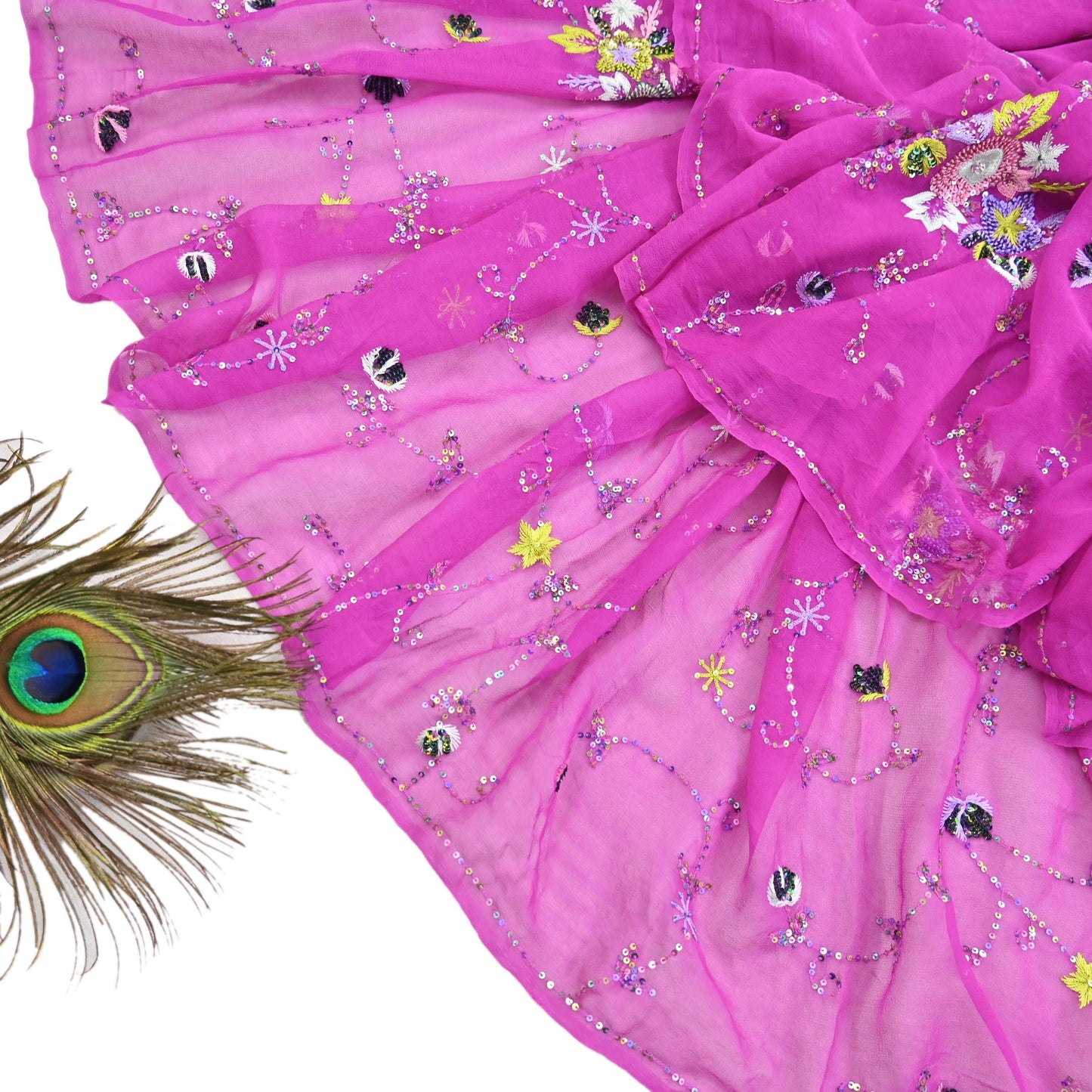 Indian Vintage Purple Dupatta Pure Georgette silk Long Stole Hand Embroidered Scarves Stole Veil Wrap Sequins Hijab