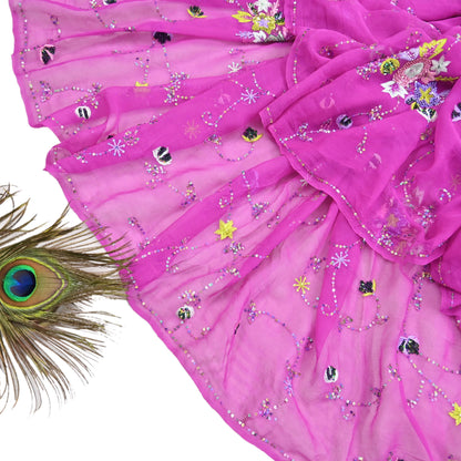 Indian Vintage Purple Dupatta Pure Georgette silk Long Stole Hand Embroidered Scarves Stole Veil Wrap Sequins Hijab