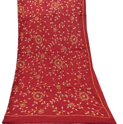 Indian Vintage Red Dupatta Pure Georgette silk Long Stole Hand Embroidered Scarves Stole Veil Wrap Sequins Hijab